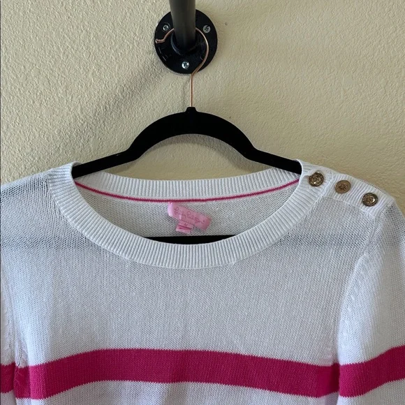 Lilly Pulitzer Pink and White Striped Sweater Size Medium - Picture 3 of 6